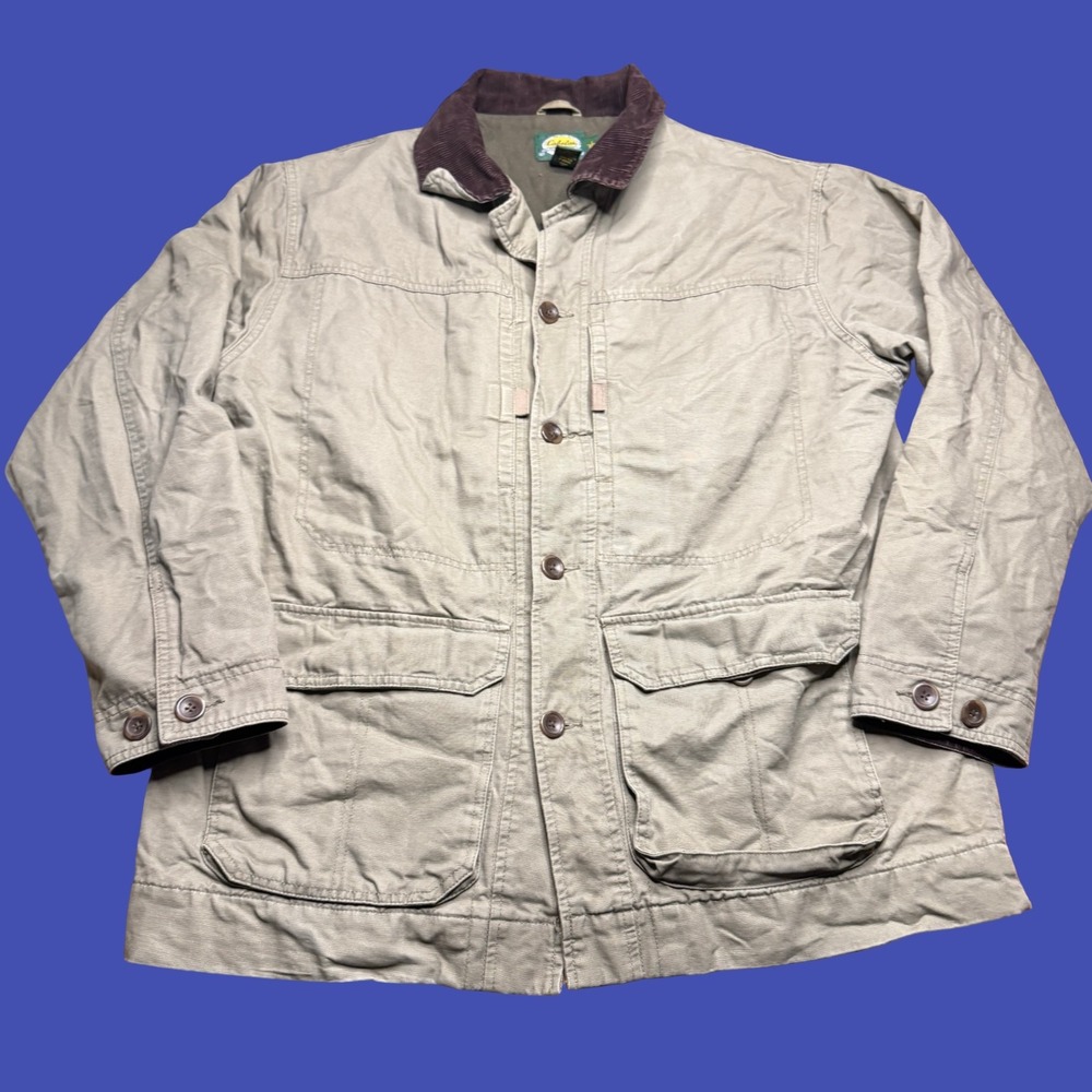 Cabelas Barn Coat Large Tan Canvas Corduroy Collar Hunting Workwear Jacket